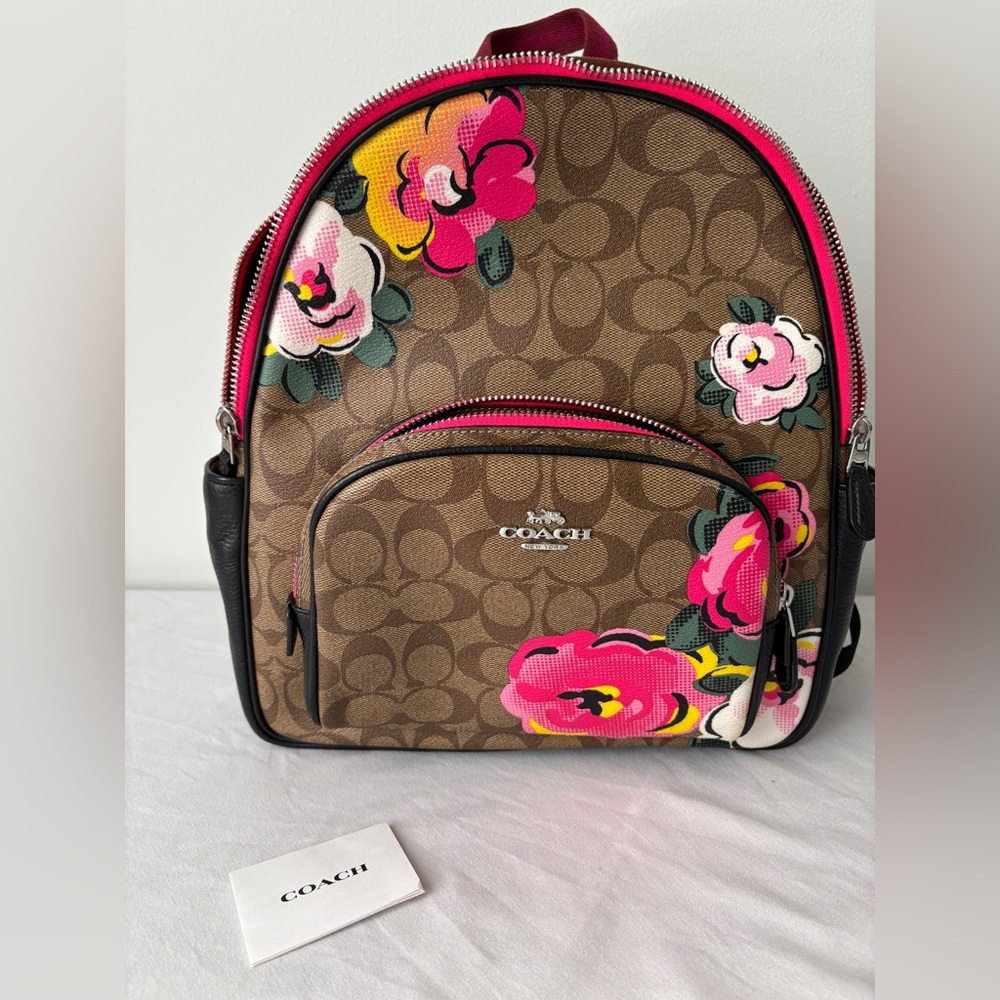 COACH Court Backpack in Signature Canvas with Vintage Rose Print - Picture 5 of 11